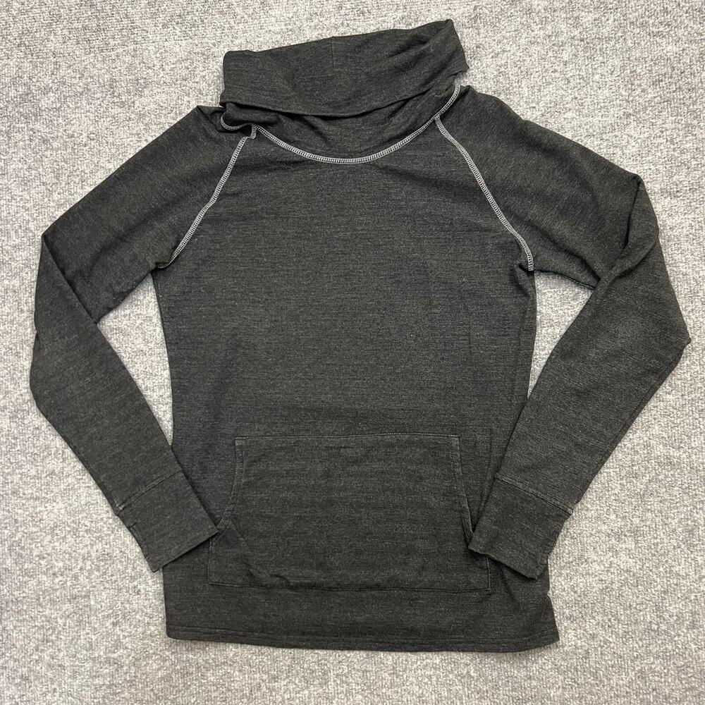KUHL Womens M Cowl Neck Pullover Sweater Gray Tencel Blend Thumbholes Athleisure